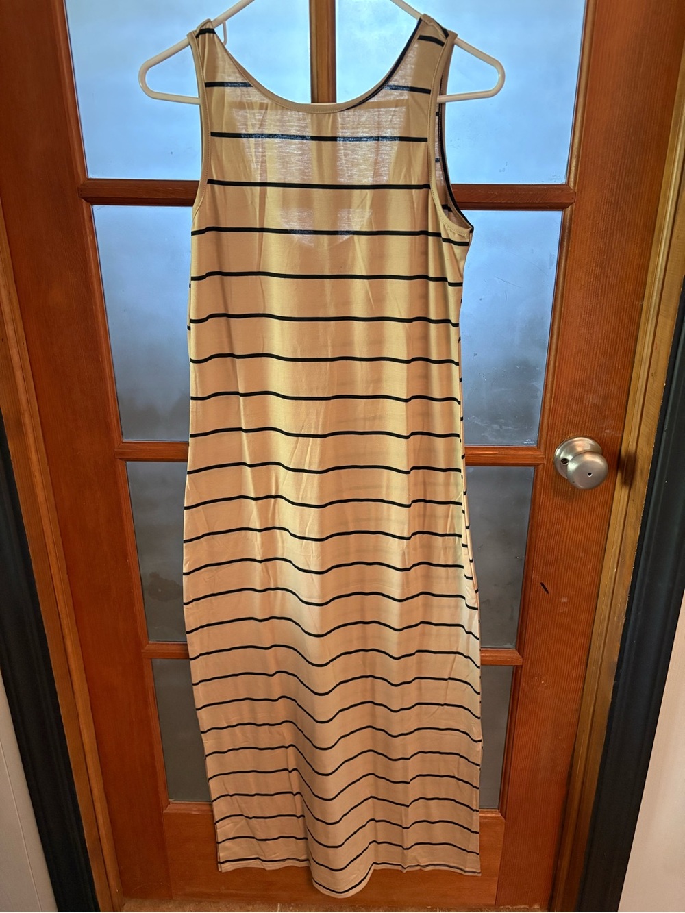 One Eleven North Beige Black Striped Maxi Dress Sleeveless Stretchy Size Small